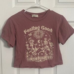 Women’s Skeleton Feeling Good 'Grow Positive' Short Sleeve Cropped Tee - Mauve